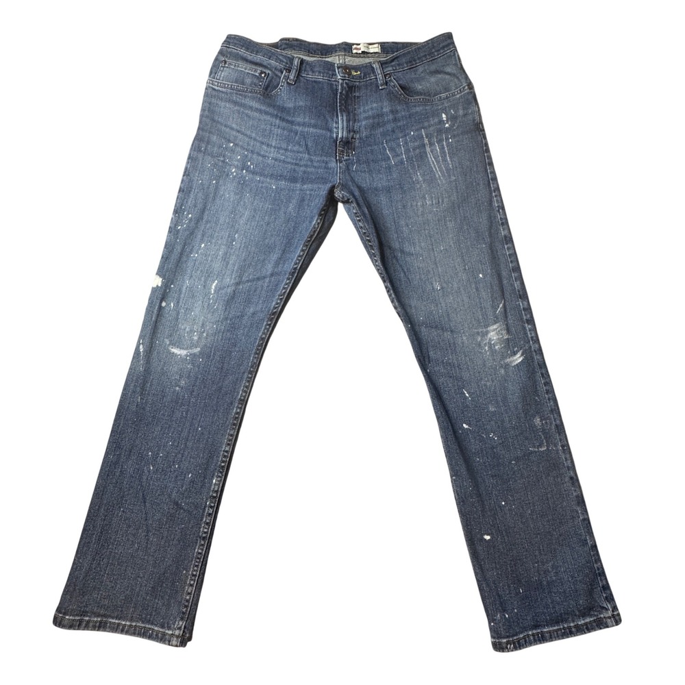 Wrangler Jeans Mens 36x30 Blue Slim‎ Straight Paint Splatter Distressed Denim